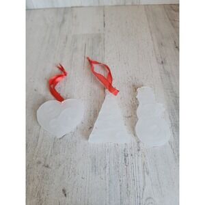 Lenox frosted glass heart tree snowman ornament Xmas set